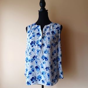 Talbots Women's Sleeveless Blouse Size L Petite Floral Blue & White
